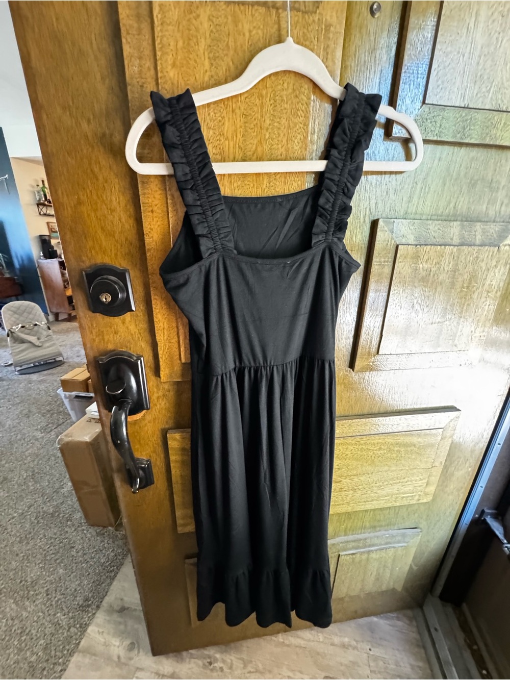 Black Ruffled Strap Midi Dress - Picture 2 of 3